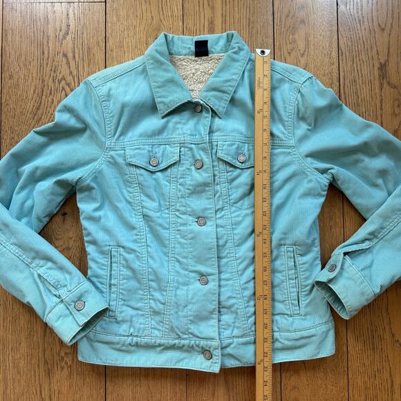 Gap Corduroy Trucker Jacket Women SZ M Aqua Blue Sherpa Cozy Fall Western - Picture 6 of 11